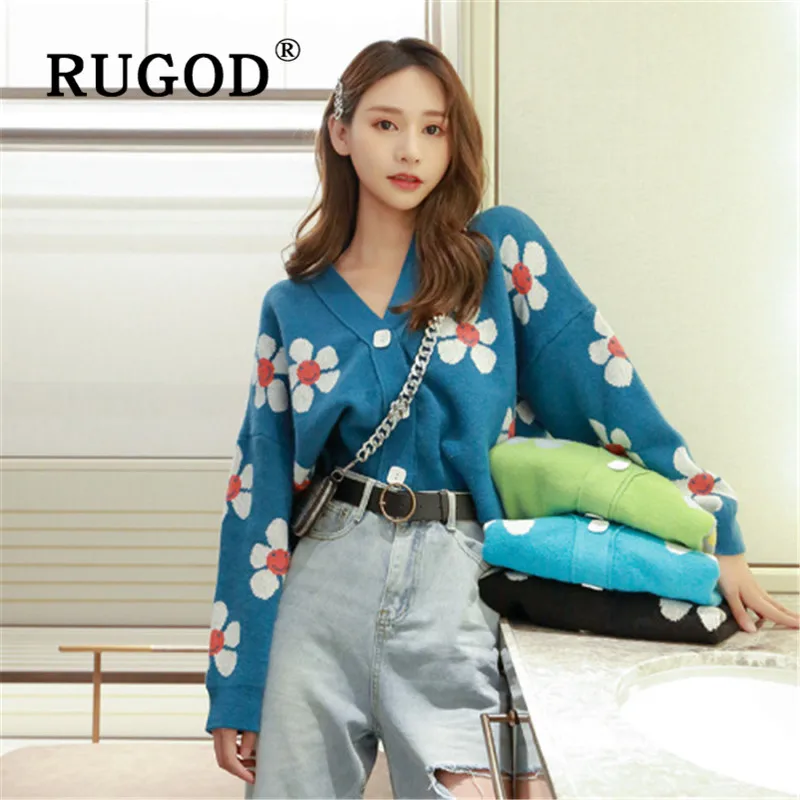 RUGOD 2019 новый осенний Повседневный Кардиган Женский винтажный свитер с цветочным