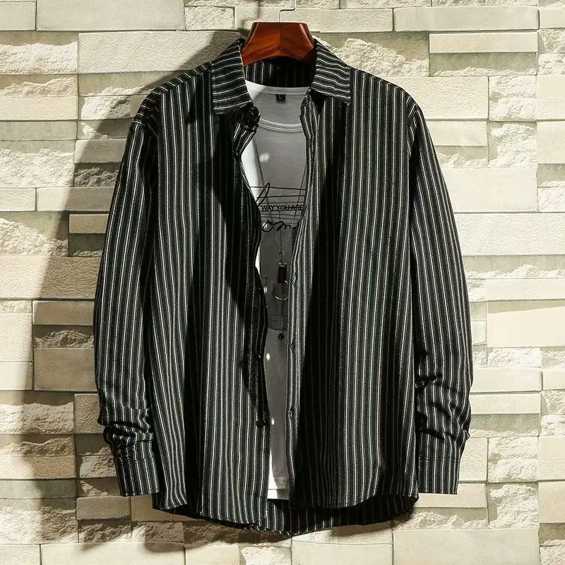 

plaid casual shirts for men 2020 new summer autumn long sleeve white black button up loose shirt Large size Male shirts blouse