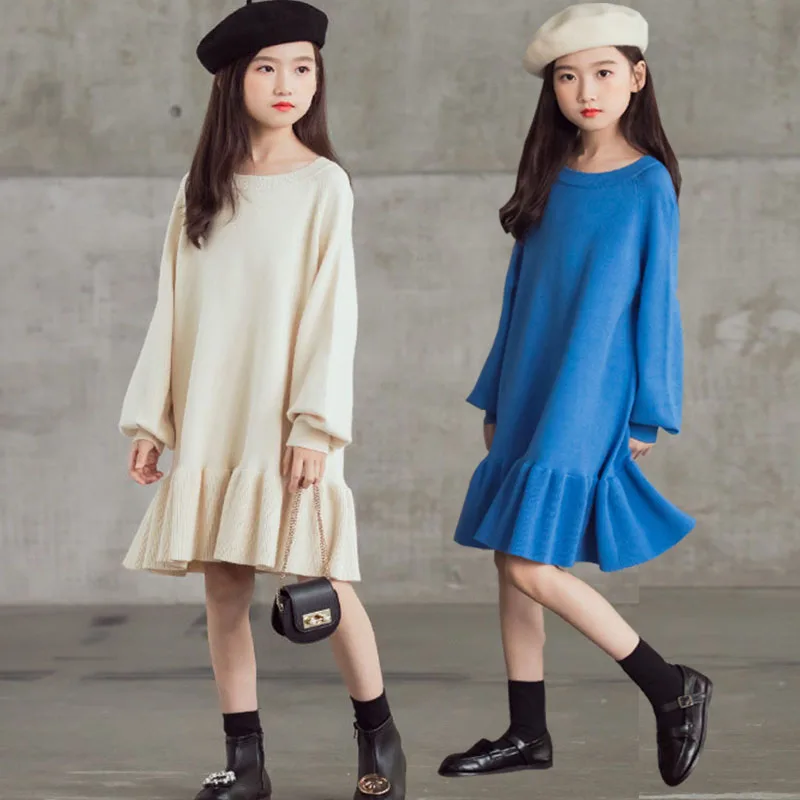Knit Sweater Teen Girls Dress Spring Autumn Winter 2022 Kids Dresses Princess Dress For Girl Party Red White Blue Clothing