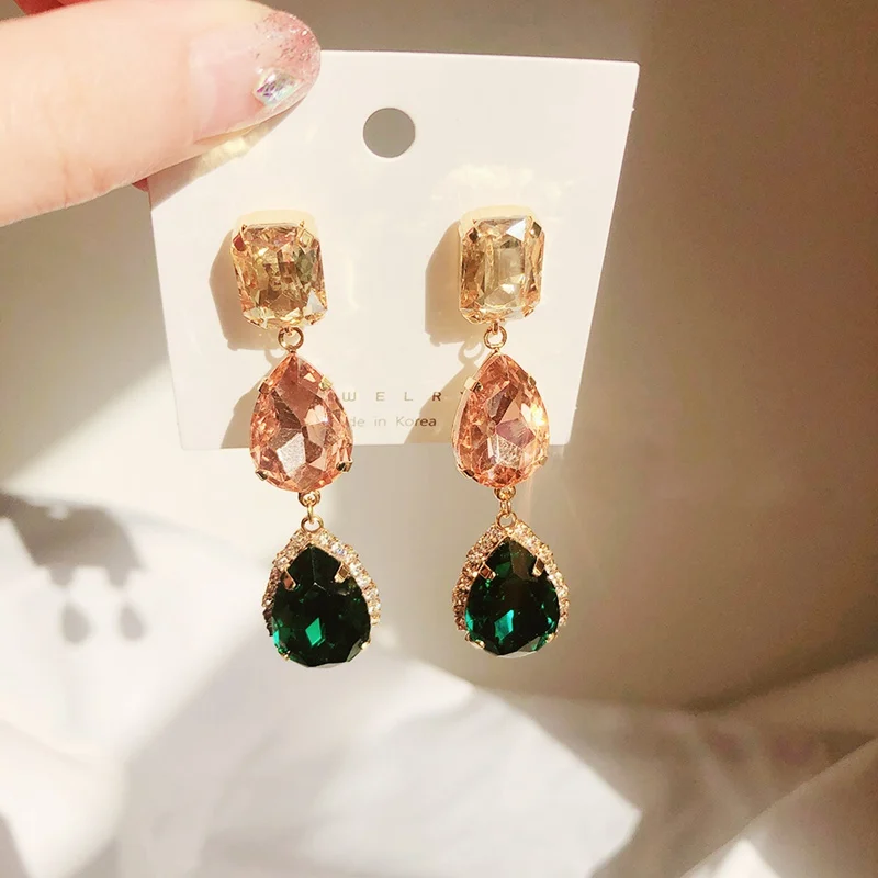 

MENGJIQIAO New Korean TV Star Luxury Waterdrop Crystal Dangle Earrings For Women Exaggerate Party Charm Drop Pendientes Jewelry