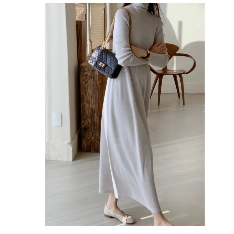 

Повседневные однотонные зимние теплые платья-джемперы Chc 2022 года, корейский свитер, платье для женщин, новинка, вязаные женские плотные серые Платья Миди