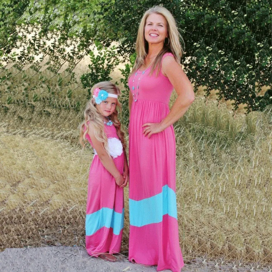 

New Fashion Mother Daughter Summer Dress,sweet Sleeveless Baby Girls Kdis Elegant Dresses Outfit