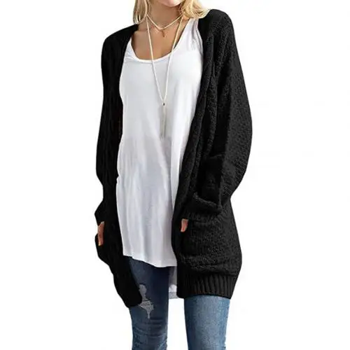 Женский Повседневный свободный свитер, однотонный, длинный рукав, теплый кардиган, свитер, пальто, зима, осень, желтый, черный, верхняя одежда, Джерси, mujer - Цвет: Черный
