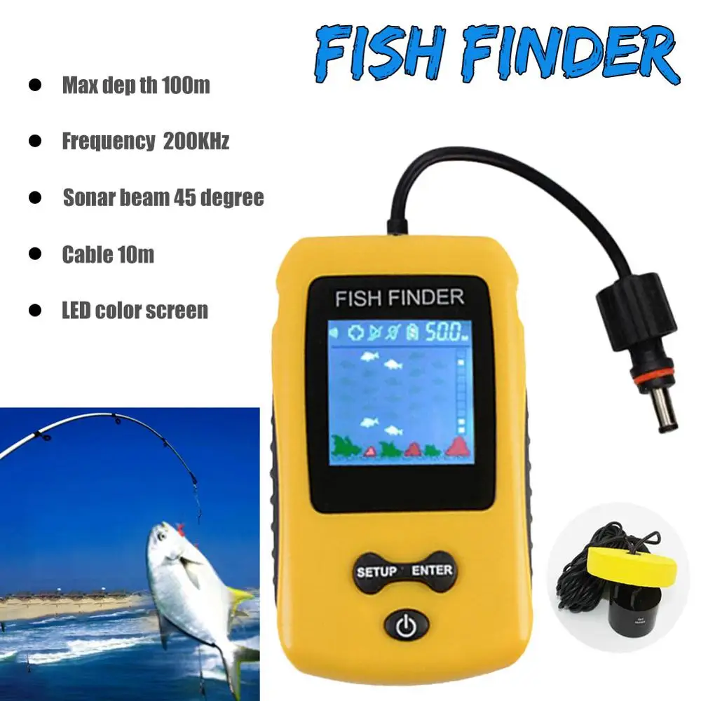 Handheld Fish Finder Portable Fishing Kayak Fishfinder Fish Depth Finder Fishing Gear with Sonar Transducer and LCD Display