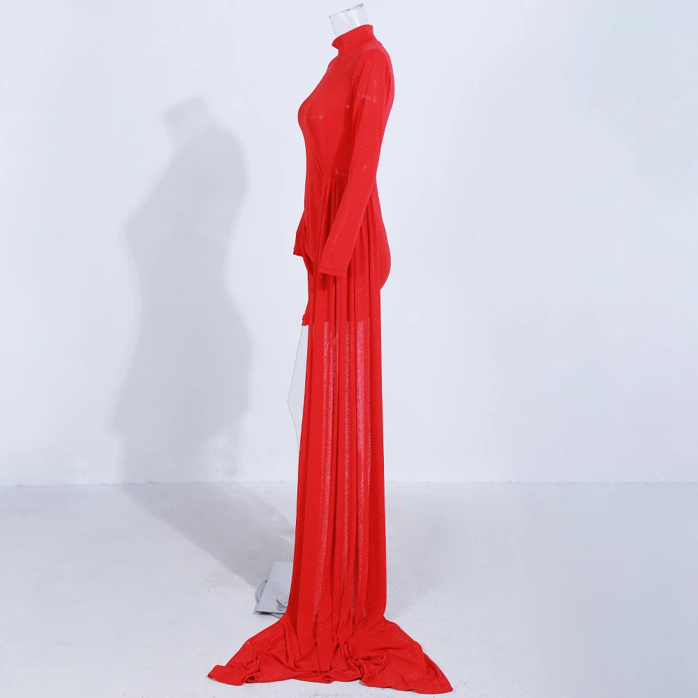 Yesexy, осень, женское мини-платье с высоким воротником и длинным рукавом, без пояса, одноцветное, с длинным шлейфом, женские вечерние платья VR19833