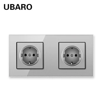 

UBARO 146 German Standard Gray Crystal Glass Panel Pop Wall Socket Power Soquete Stopcontact Elextric Sockets home steckdose