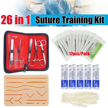 

Medical Skin Suture Surgical Training Kit 26 In 1 Silicone Pad Needle Scissors Soft Easy to Operate Study Teaching Resource Kit