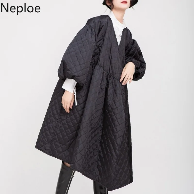Neploe, хлопковое Женское пальто, новинка, ретро-фонарь, длинный рукав, с тиснением, длинная куртка, Корейская, черная, толстая, парка, свободная, Зимняя