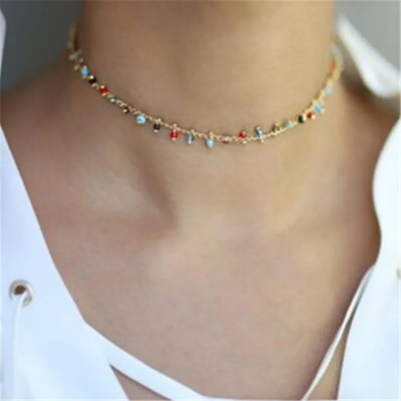 

WKOUD Acrylic Beads Beaded Choker 2019 Fashion Jewelry Simple Delicate Gold Color Chain Necklaces for Women Ladies Necklace