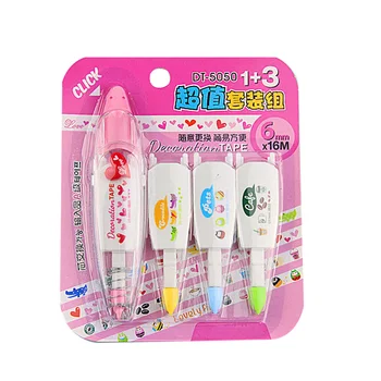 

Heart Cartoon Sticker Pen Scrapbooking Greeting Card Stationery School Supplies Tape Pen with 3 Replaceable Cores