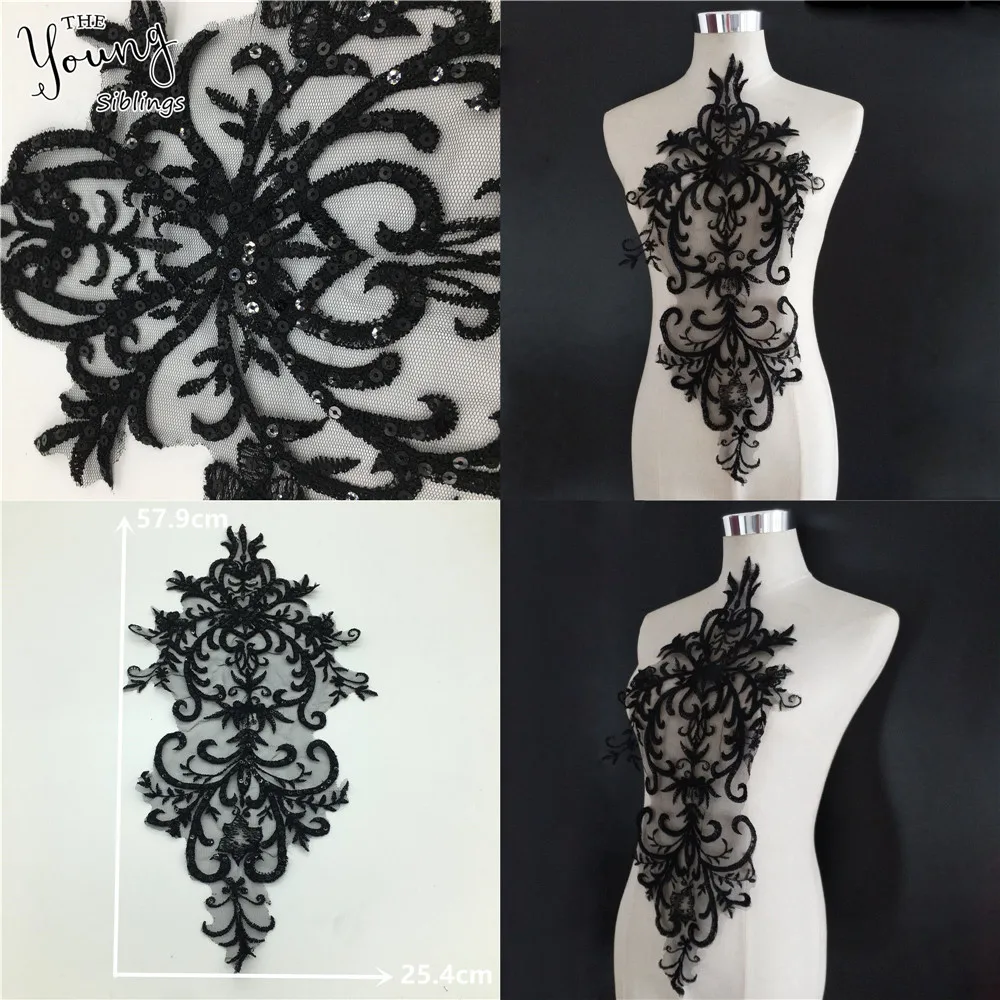 Черный вышитый цветок кружевной воротник шитье блесток кружевная ткань декольте Аппликация отделка DIY Аксессуары для платья Скрапбукинг YL1525
