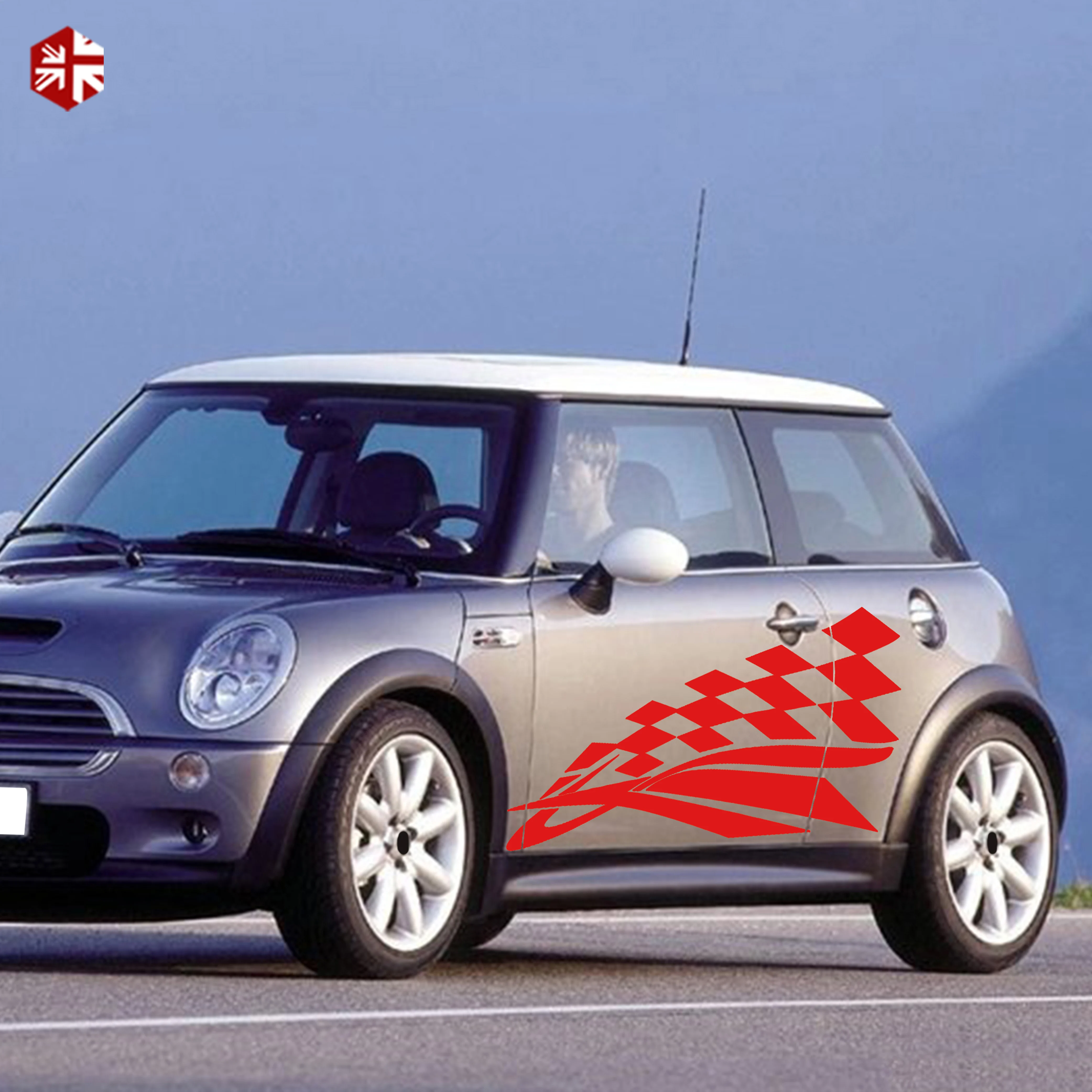 2X Checkered Flag Styling Car Door Side Stripes Body Vinyl Decal For MINI Cooper S R50 R52 R53 One JCW Accessories