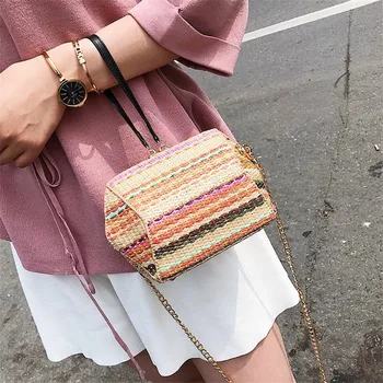 

AEQUEEN New Handmade Women Shoulder Bags Bohemian Beach Bag Summer Chain Rattan Wicker Weaving Shell Crossbody Bolsos sac a main