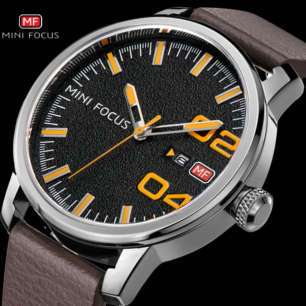 MINIFOCUS модные минималистичные кварцевые часы для мужчин коричневый кожаный
