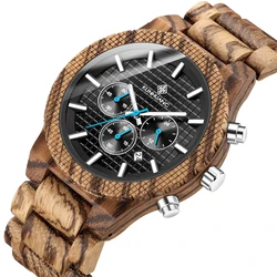 Reloj de cuarzo deportivo multifunción para hombre, cronógrafo de madera con estilo, caja de regalo militar, de lujo