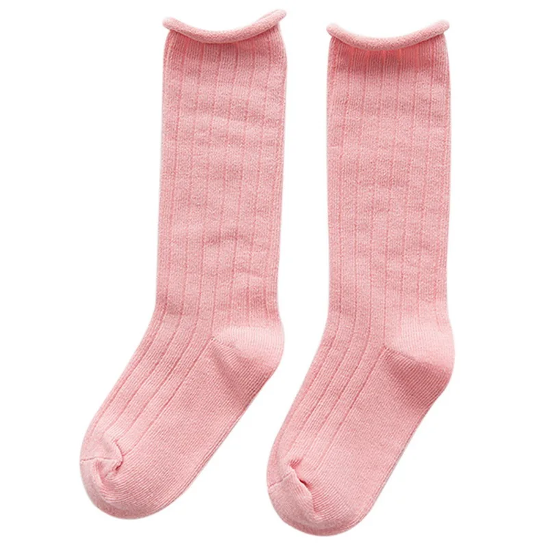 Детские носки для малышей, однотонные детские гольфы, хлопковые красивые теплые носки ярких цветов для малышей, детская одежда для мальчиков и девочек 0-10 лет - Цвет: Pink