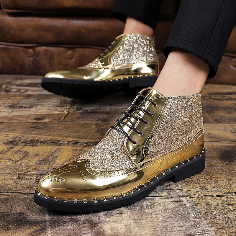 Men's Dress Shoes Spring Autumn Casual Fashion Oxford Party Leather Boots Designer Brand Male Black Golden Footwear Wedding