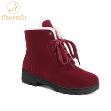 Phoentin/ г., зимние ботинки женские зимние ботинки винно-Красного цвета на среднем каблуке обувь на платформе со шнуровкой черного цвета размера плюс FT797