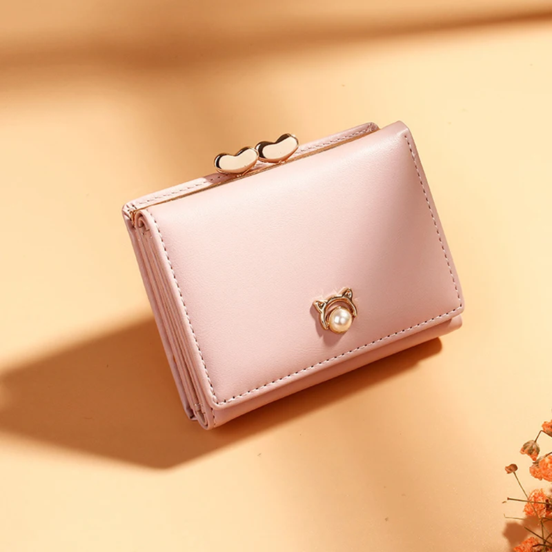 

Women Fashion Mini Pearl Clip Wallet Simple Bead Hasp Girls Purses Leather Ladies Coin Purse High Quality Sequin Tote Clutch New