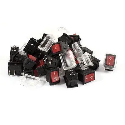 30 шт. AC 125 V/10A 250 V/6A 2Pin SPST ВКЛ-ВЫКЛ Клавишные переключатели Красный w крышка