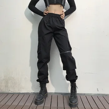 

TCJULY Spring 2020 New Black Cargo Pants Women High Waist Casual Full Length Trousers Streetwear Slim Jogger Pants With Pockets