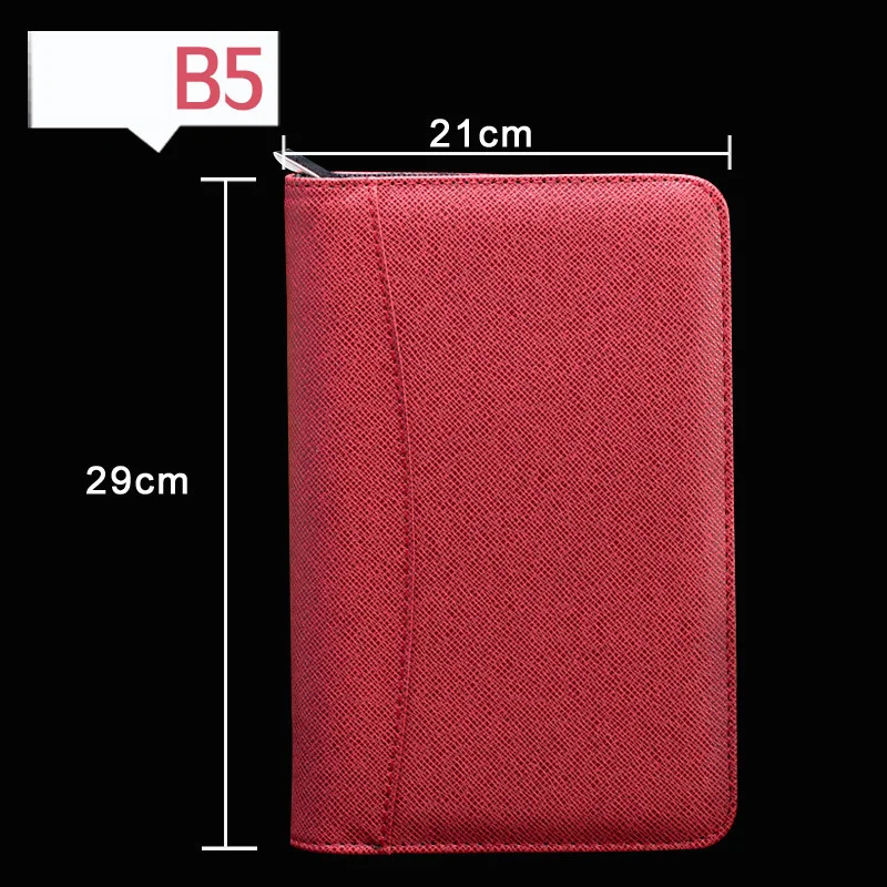 B5 Red A6/A5/B5 дневник записная книжка и журнал с калькулятором Биндер спиральная записная книжка бизнес менеджер папка Padfolio сумка на молнии руководство - Цвет: B5 Red