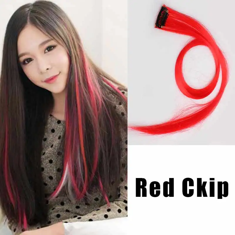 

Colorful Clip On Hair Straight Extensions Personality Punk Red Long Hair Accessories V9-Drop