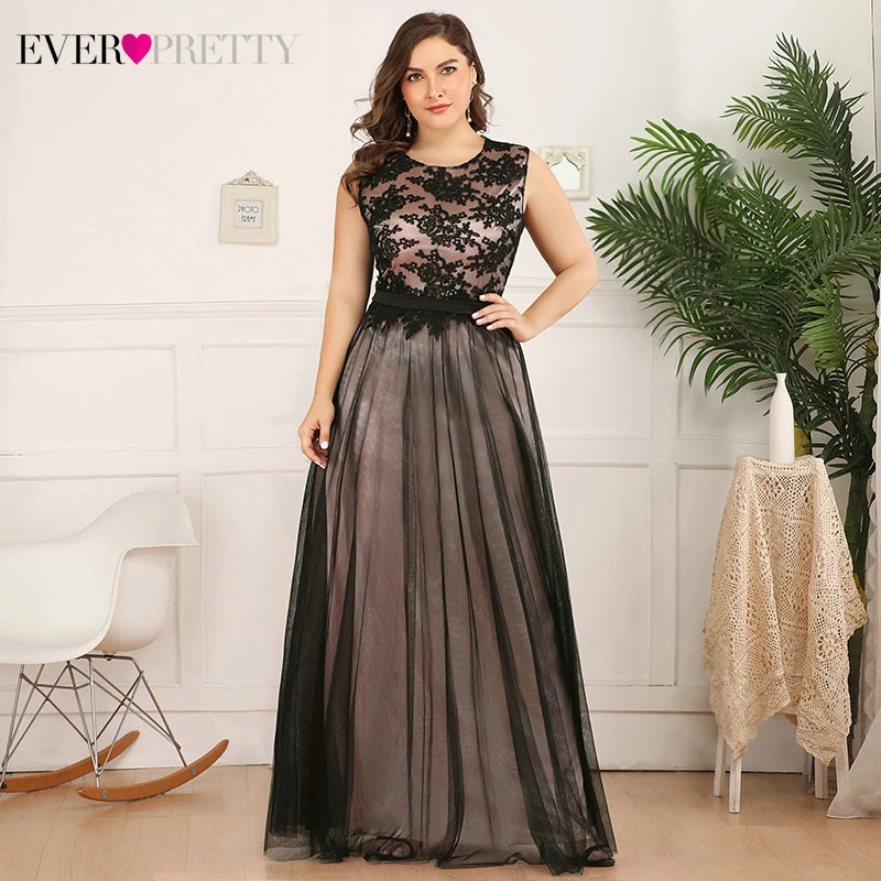 Длинные вечерние платья Ever Pretty A Line размера плюс с круглым вырезом без рукавов