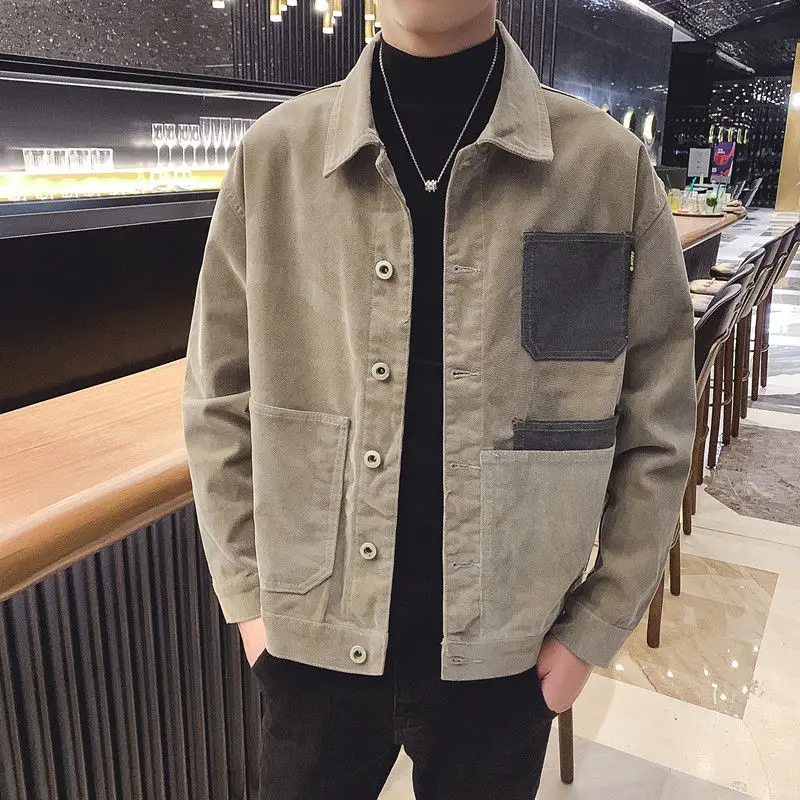 

Men's jacket 2020 Autumn new slim solid color high Street retro long sleeve jacket casual personality youth men's wear