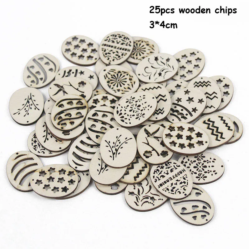 25pcs wooden chip Наволочка на подушку с пасхальным Кроликом, яйцами, пасхальными, шоколадными яйцами, курицей, пасхальными украшениями для дома, вечерние украшения, подарок - Цвет: 25pcs wooden chip