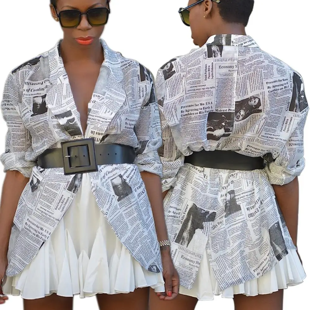 

2019 autumn new women jacket coat fashion newspaper print outerwear coat for women streetwear