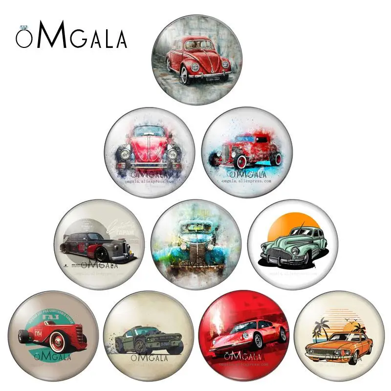 

Watercolor Car sports car Paintings 10pcs 8mm/10mm12mm/18mm/20mm/25mm Round photo glass cabochon demo flat back Making findings