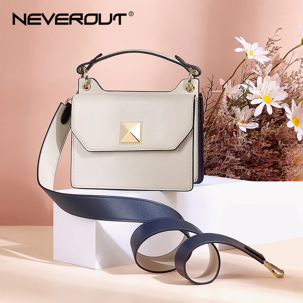 

NEVEROUT Shoulder Leather Bags for Women Colorblock Crossbody Bag Small Handbags Top-Handle Tote with Wide Shoulder Strap