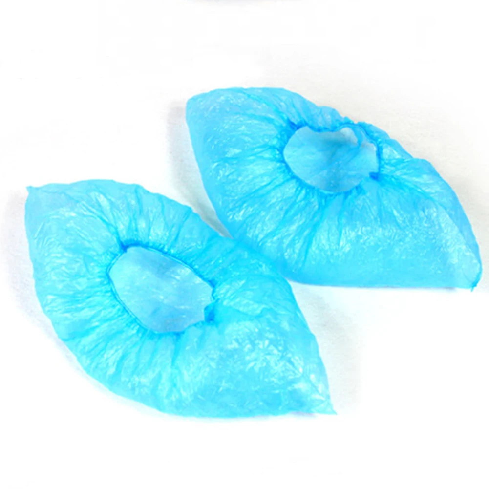 100 шт/партия водонепроницаемые пластиковые одноразовые бахилы дождливый день ковер пол протектор толстые калоши, галоши - Цвет: Синий
