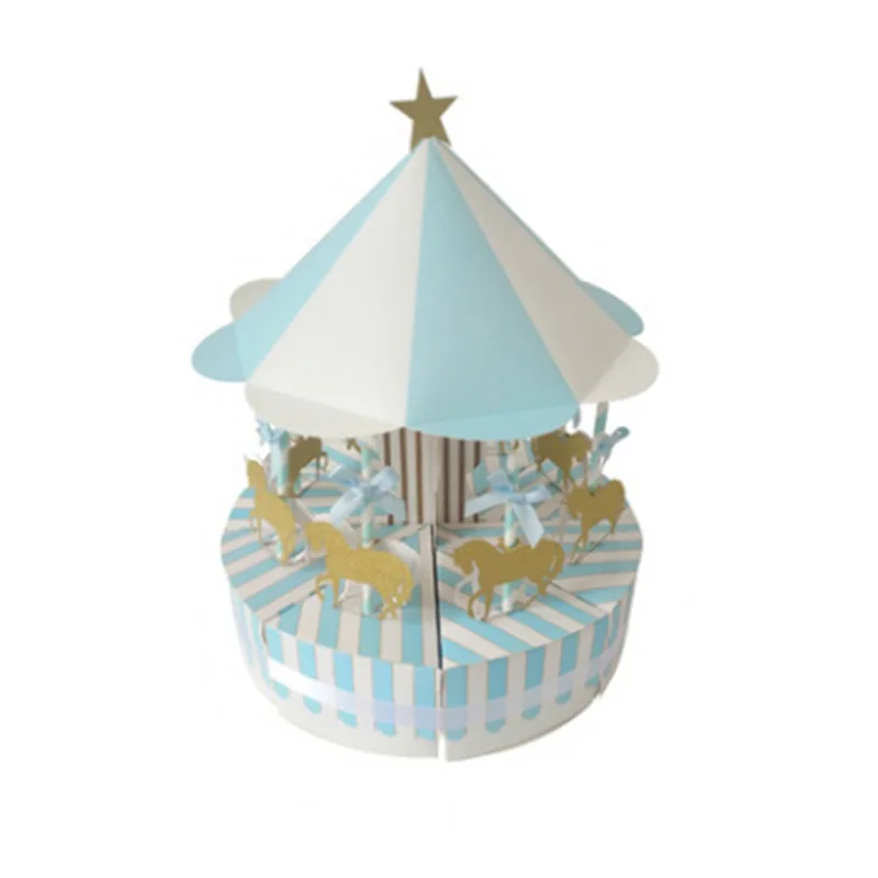 Креативные бумажные детские украшения для торта, карусель, Подарочная коробка, свадебные сувениры для гостей, вечерние сувениры для душа ребенка - Цвет: blue