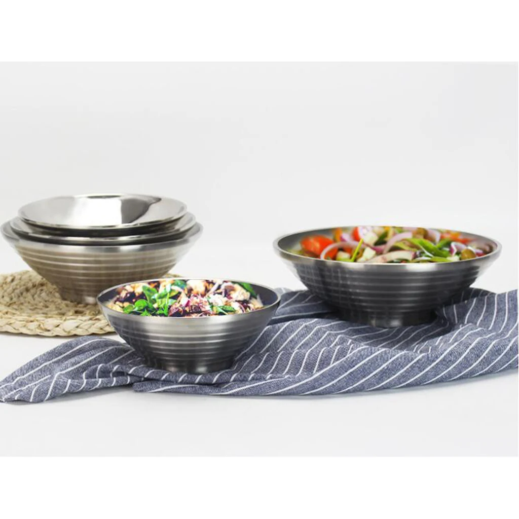 Stainless Steel Ramen Noodle Soup Pasta Bowl, Double Wall Insulated Salad Fruit Vegetable Serving Bowl, Kids Bowl