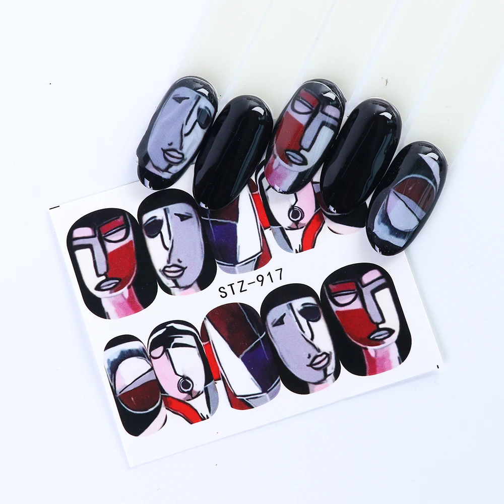 STZ917 1pc Abstract Face Nail Water Stickers Decals Colorful Beauty Cool Girls Slider Charming New Year Decorations LYSTZ906-921 - Цвет: STZ917