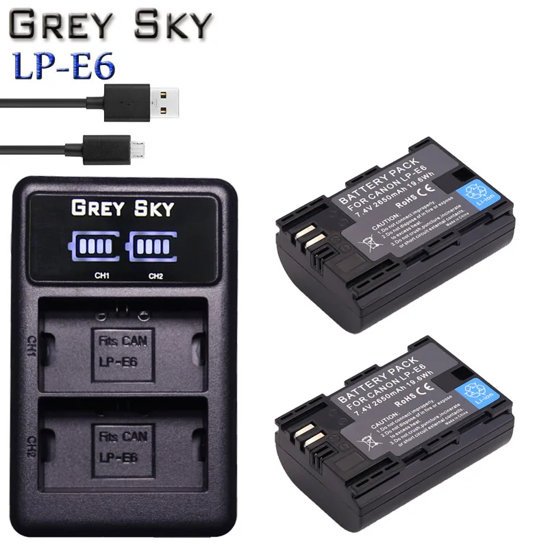 2650mAh LP E6 LP-E6 LPE6 батарея для цифровой камеры + USB LCD двойное зарядное устройство Canon