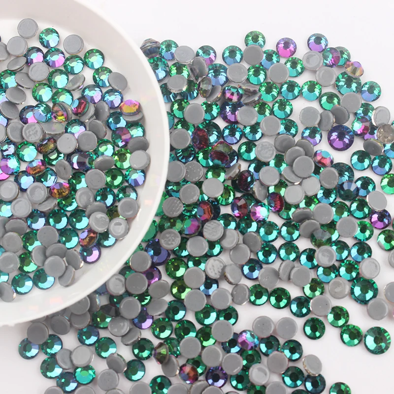 AAA класс пламени-зеленый большой пакет Блестящий Кристалл SS6-SS30 высокого качества исправление горный хрусталь с клеевой основой DIY для одежды сумки