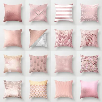 

European and American rose gold series pillowcase peach skin velvet printed plain home decoration Square Pillowcase