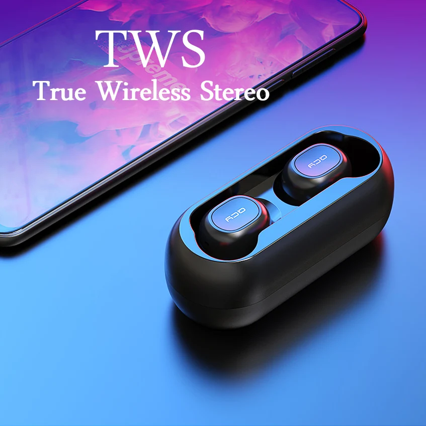 QCY T1C TWS Мини Bluetooth наушники стерео бас беспроводная гарнитура наушники с микрофоном зарядная коробка для всех телефонов