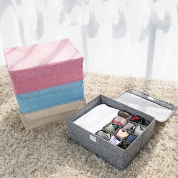 

Socks Necktie Black Blue Linen Folding Cases Bra Underwear Storage Box With Cover Beige 1PC Underwear Clothing Pink