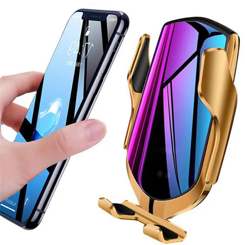 

10W automatic clamping car wireless charger for iPhone X XS Max Samsung Huawei infrared sensor Car Phone Holder Mount