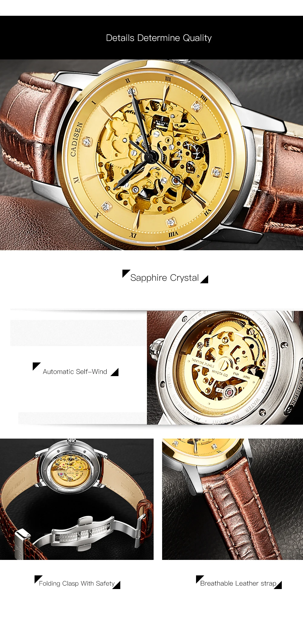 Cadisen, автоматические часы для мужчин,, Топ бренд, Роскошные, известный, мужские часы, наручные часы, сапфировое стекло, наручные часы, Relogio Masculino