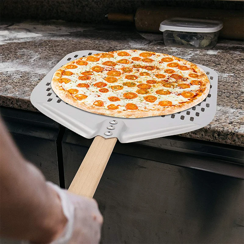 Premium Aluminum Pizza Shovel Peel Lifter Tools Non Slip Wooden Handle Cake Bread Paddle Cheese Cutter Baking Turner Accessorie_voghion.com