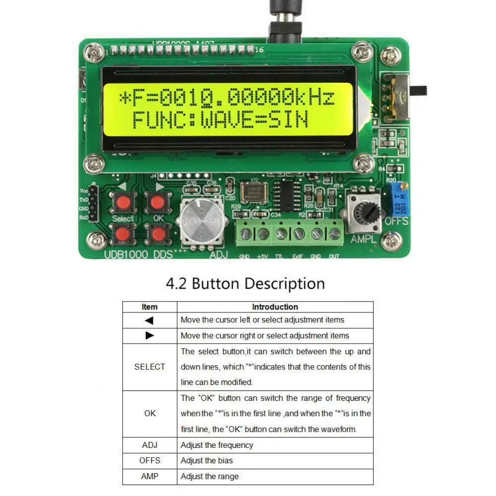 UDB1005S Function Signal Generator Source Frequency Counter DDS Module Wave BS 