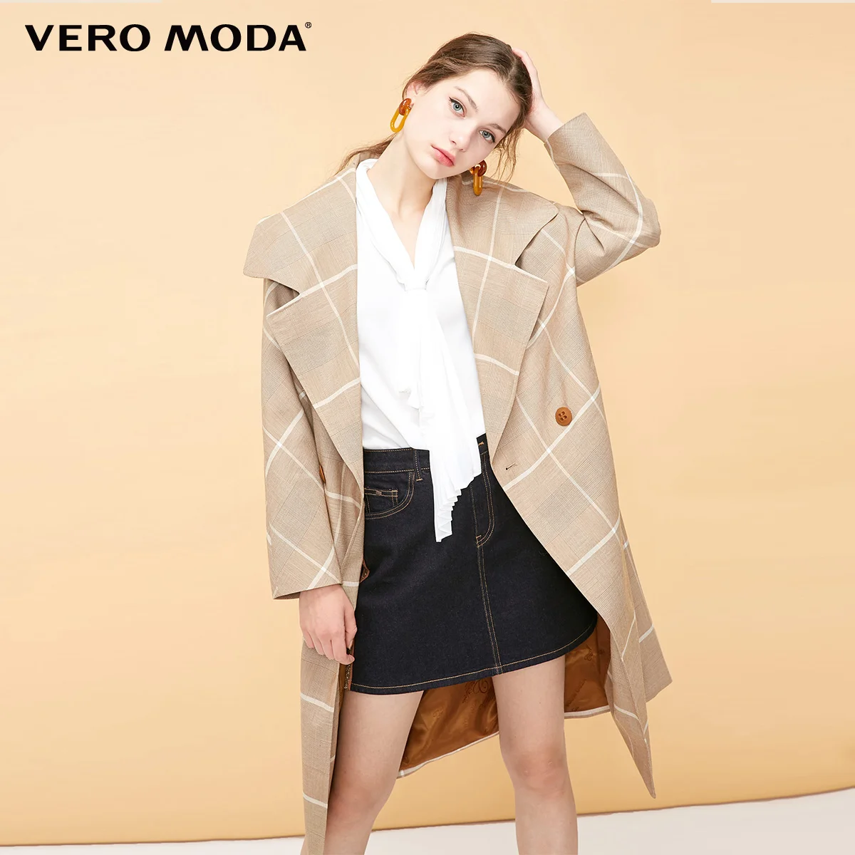 Vero Moda женский OL стиль плед Тренч с лацканами пальто | 319121521