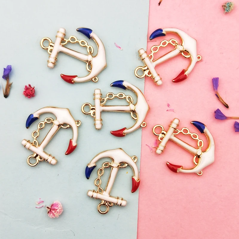 

10pcs Oil Drop Rudder Anchor Enamels Charms Dangle Navy Alloy Pendants Fit DIY Bracelet Earring Necklace Jewelry Accessory FX257