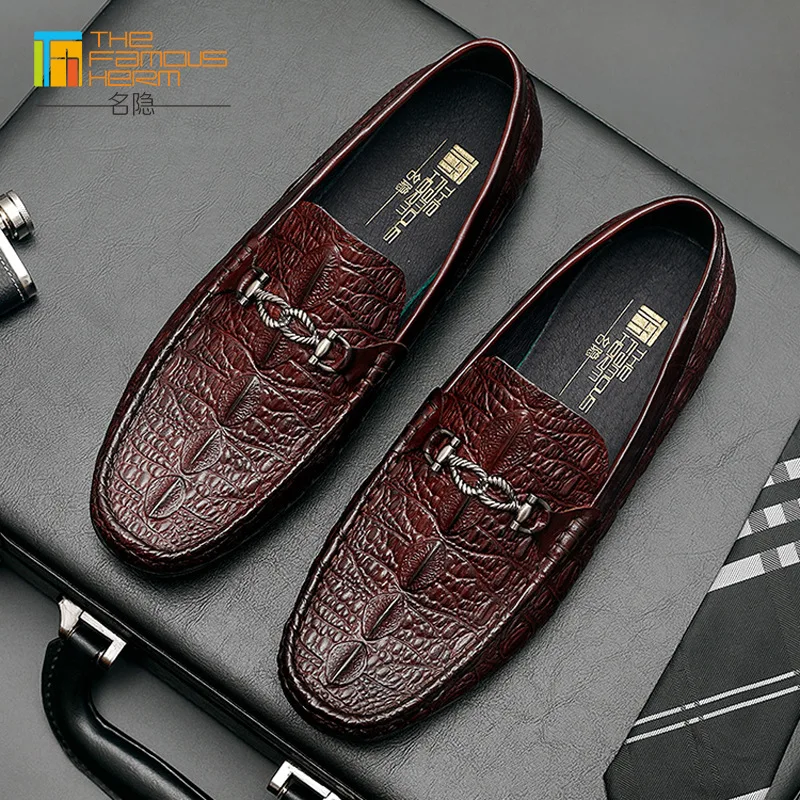 

TFH MEN'S SHOES | England MEN'S Genuine Leather Shoes Crocodile Pattern Moccosins Casual Leather Shoes Men's Trend Slip-on Drivi