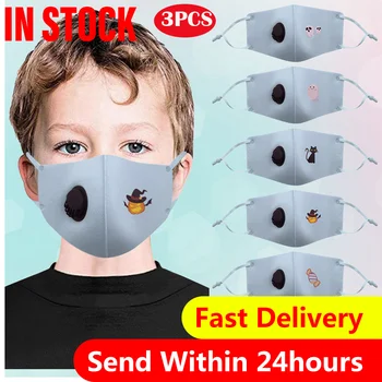 

3 Pcs Reusable Cotton Mask With Valves Respirator Cartoon Printing Mask Adjustable Protective Mkas Py6